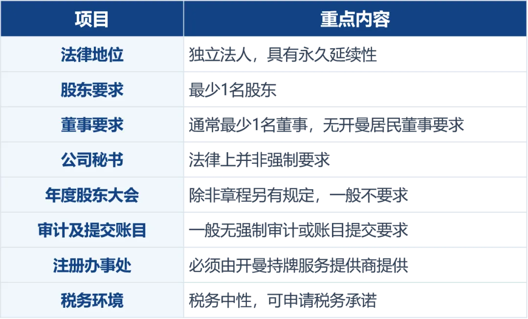 开曼豁免公司关键特征